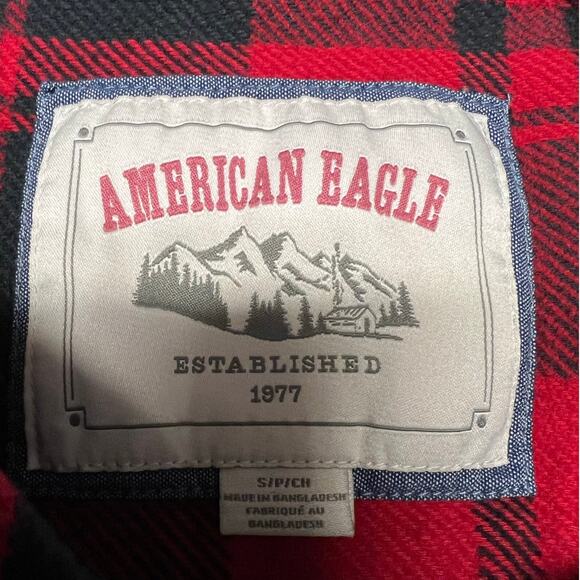 American Eagle Long Sleeve Buffalo Plaid Flannel Button Down Shacket Size S - Picture 6 of 12
